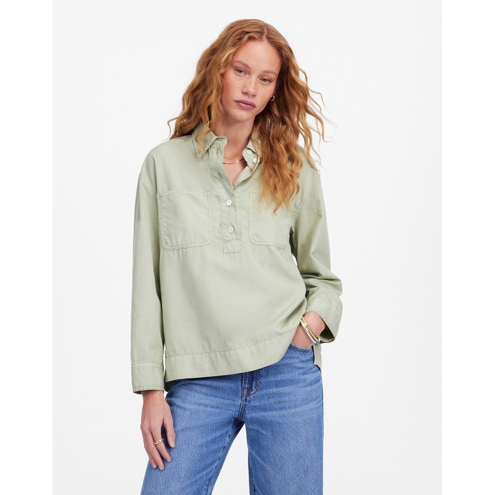 Madewell Denim Popover Shirt In Garment Dye Dusty Celadon Airy Women's Sz XS